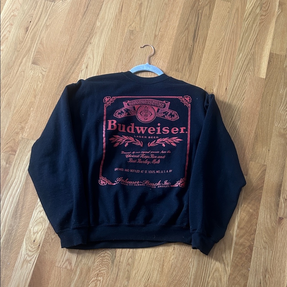 Junk Food Clothing Black Sweatshirt with Red Budweiser Graphic
